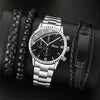 Men's Quartz Watch Alloy Case Stainless Steel Strap Round Dial Sporty Fashion Casual Bracelet Set