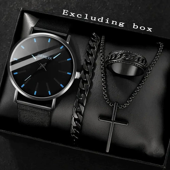 Men's Quartz Watch Alloy Mesh Belt Round Dial Leisure Style