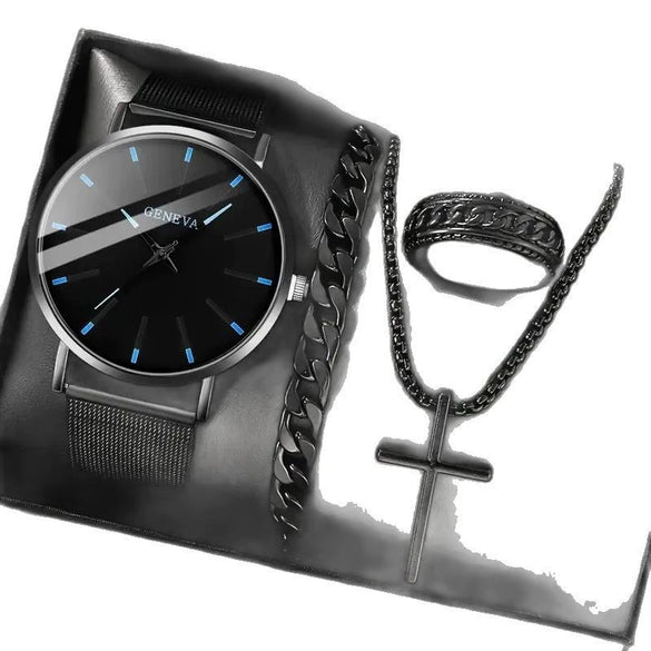 Men's Quartz Watch Alloy Mesh Belt Round Dial Leisure Style