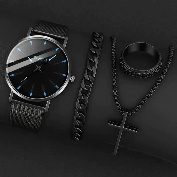 Men's Quartz Watch Alloy Mesh Belt Round Dial Leisure Style