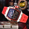 Men's Quartz Watch Barrel Shaped Dial Multifunctional Pointer And Number Display Metal Case Silicone Strap Casual Wristwatch