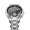 Men's Quartz Watch Multifunctional Chronograph Waterproof Hollow Concept Zinc Alloy Case Stainless Steel Strap Round Dial