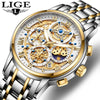 Men's Quartz Watch Multifunctional Chronograph Waterproof Hollow Concept Zinc Alloy Case Stainless Steel Strap Round Dial
