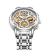 Men's Quartz Watch Multifunctional Chronograph Waterproof Hollow Concept Zinc Alloy Case Stainless Steel Strap Round Dial