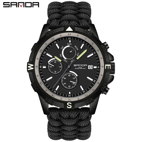 Men's Quartz Watch Zinc Alloy Outdoor Mountaineering Sports Detachable Woven Round Simple Style
