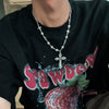 Men's Retro Cross Pendant Necklace Alloy Geometric Handmade Pearl Stitching