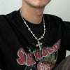 Men's Retro Cross Pendant Necklace Alloy Geometric Handmade Pearl Stitching