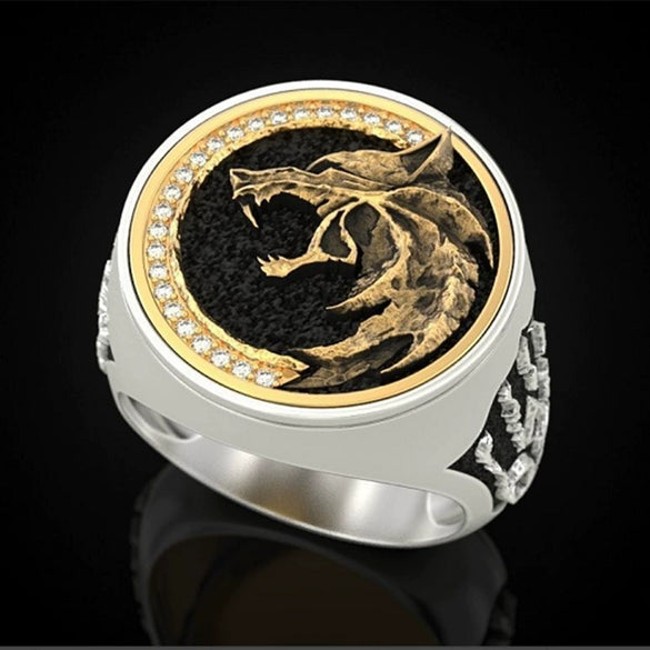 Men's Retro Electroplated Alloy Wolf Head Ring Geometric Statement Joint Ring For Unisex Wear