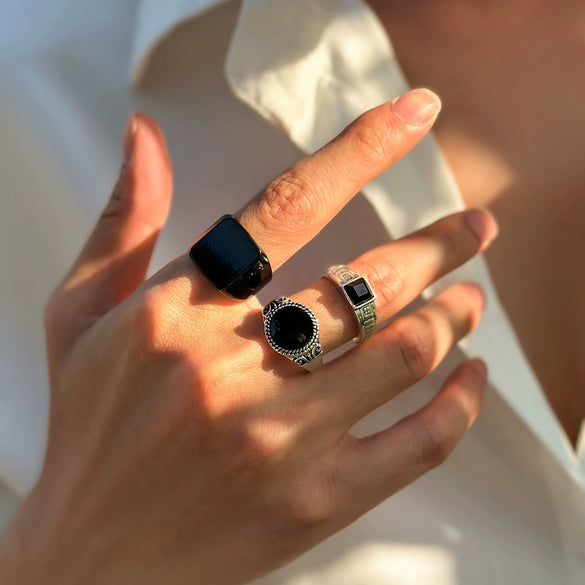 Men's Retro Fashionable High Grade Alloy Geometric Ring Set