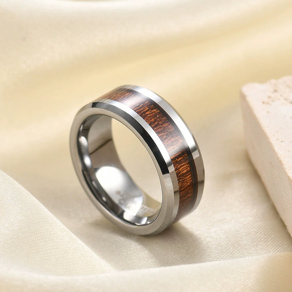 Men's Retro Geometric Black Wood Grain Tungsten Steel Ring With Electroplated Finish For Unisex Wear
