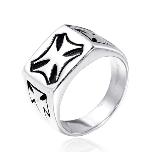 Men's Retro Geometric Cross Ring Polished Titanium Steel Stainless Steel Band Ring