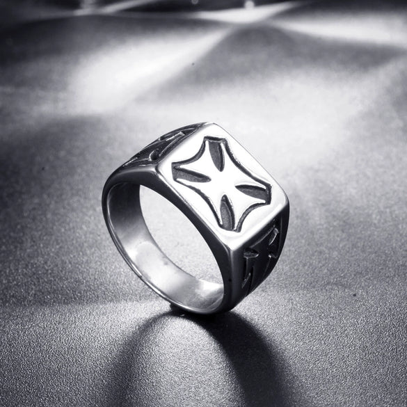 Men's Retro Geometric Cross Ring Polished Titanium Steel Stainless Steel Band Ring