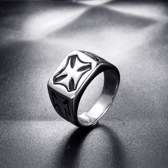 Men's Retro Geometric Cross Ring Polished Titanium Steel Stainless Steel Band Ring