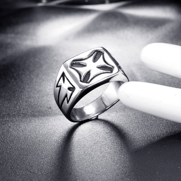 Men's Retro Geometric Cross Ring Polished Titanium Steel Stainless Steel Band Ring