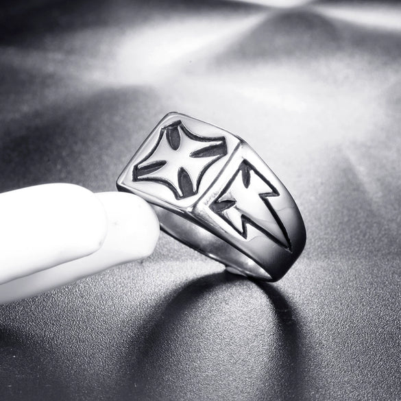Men's Retro Geometric Cross Ring Polished Titanium Steel Stainless Steel Band Ring