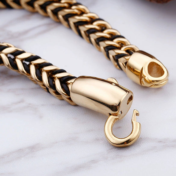 Men's Retro Hiphop Style Titanium Steel Woven Rope Bracelet With Geometric Pattern And Electroplating Treatment