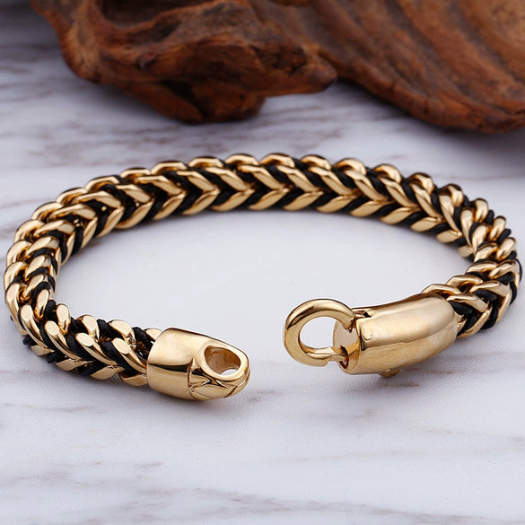 Men's Retro Hiphop Style Titanium Steel Woven Rope Bracelet With Geometric Pattern And Electroplating Treatment