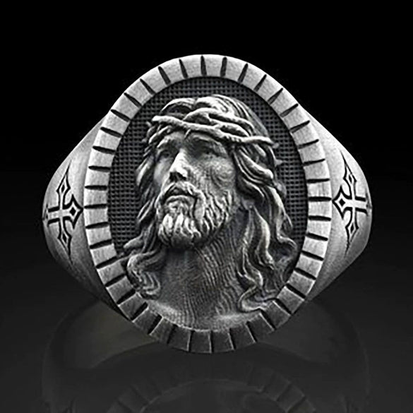 Men's Retro Oval Alloy Oxidized Silver Ring
