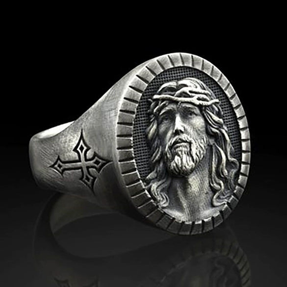 Men's Retro Oval Alloy Oxidized Silver Ring