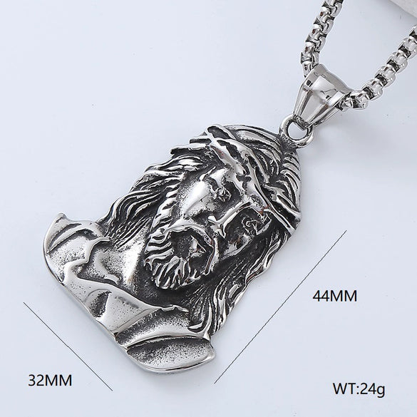 Men's Retro Punk Street Fashion Long Stainless Steel Necklace With Geometric Pattern And Polishing Treatment