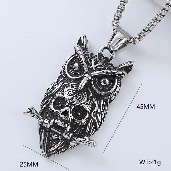 Men's Retro Punk Street Fashion Long Stainless Steel Necklace With Geometric Pattern And Polishing Treatment
