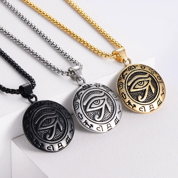 Men's Retro Stainless Steel Pendant With Devil's Eye And Doll Pattern 18K Gold Vacuum Electroplated