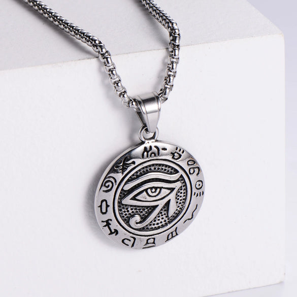 Men's Retro Stainless Steel Pendant With Devil's Eye And Doll Pattern 18K Gold Vacuum Electroplated