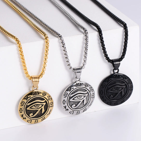 Men's Retro Stainless Steel Pendant With Devil's Eye And Doll Pattern 18K Gold Vacuum Electroplated