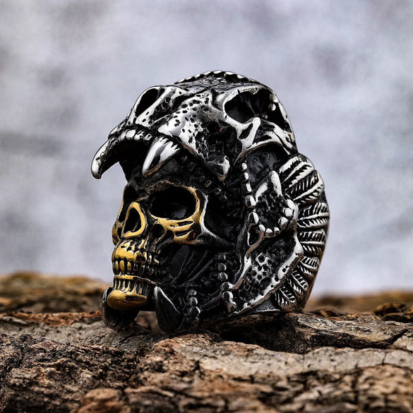 Men's Retro Stainless Steel Skull Ring With Animal Zodiac Motif And Personality Design Fine Craftsmanship Wholesale Fashion Jewelry