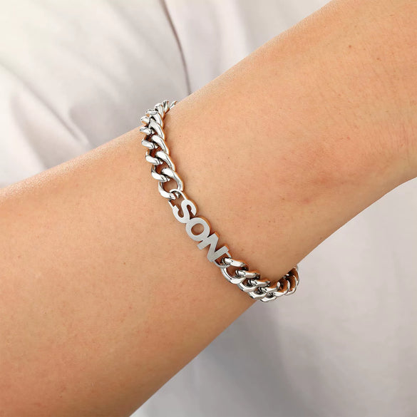 Men's Retro Trendy Stainless Steel Cuban Chain Bracelet With Geometric Letter And Number Design Electroplated Fashion Jewelry