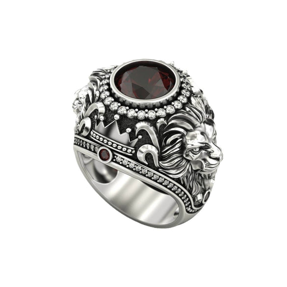 Men's Ring Alloy Gold Silver Retro Crown Lion Electroplated