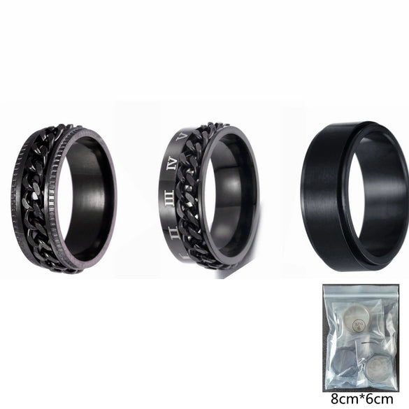 Men's Rotatable Titanium Steel Ring Set Three Piece Jewelry With Geometric Design And Electroplating