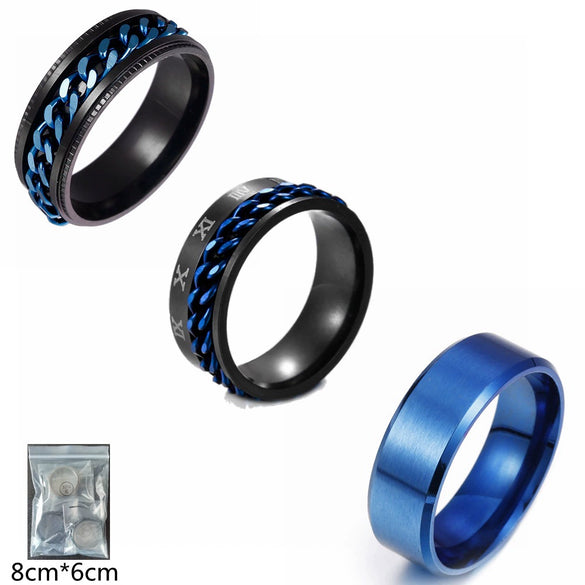 Men's Rotating Chain Ring Titanium Steel Jewelry With Electroplating And Letters Numbers Text Pattern