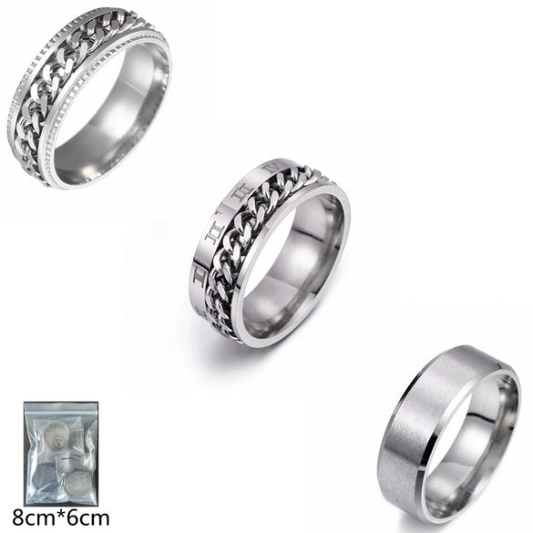 Men's Rotating Chain Ring Titanium Steel Jewelry With Electroplating And Letters Numbers Text Pattern