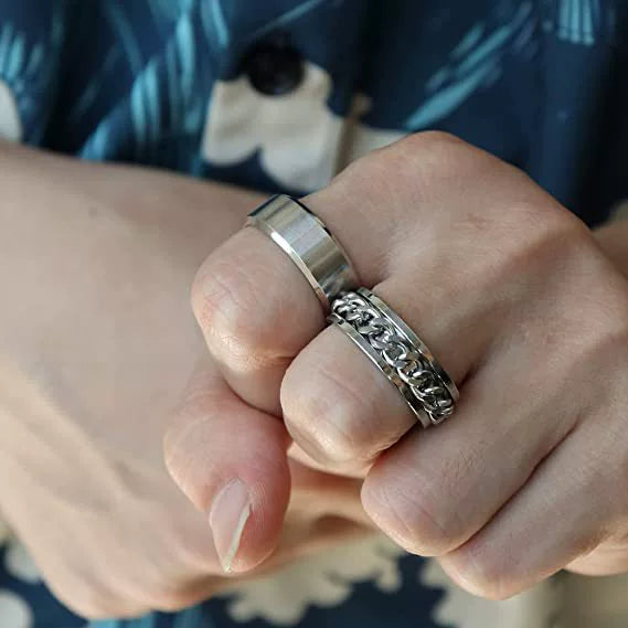 Men's Rotating Chain Ring Titanium Steel Jewelry With Electroplating And Letters Numbers Text Pattern