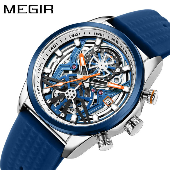 Men's Silicone Alloy Quartz Watch Business Style Round Dial Spiral Crown Pin Buckle