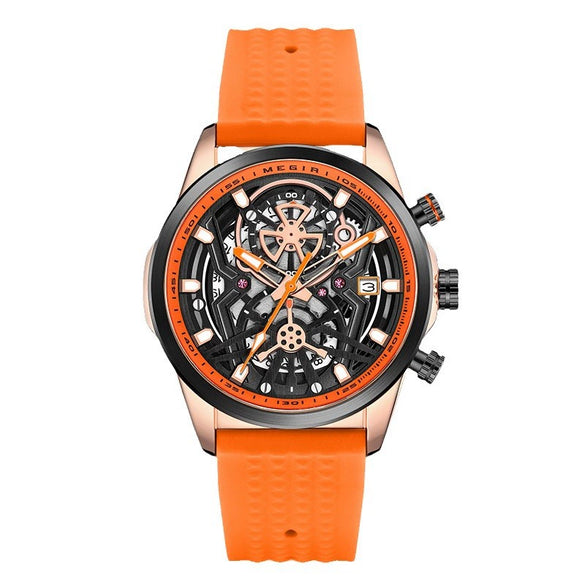 Men's Silicone Alloy Quartz Watch Business Style Round Dial Spiral Crown Pin Buckle