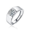 Men's Silver Moissanite Inlaid Geometric Ring