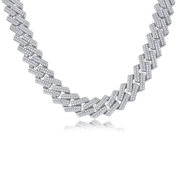 Men's Silver Moissanite Inlay Geometric Cuban Chain Necklace