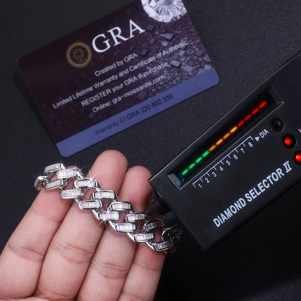Men's Silver Moissanite Inlay Geometric Style Bracelet