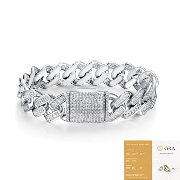 Men's Silver Moissanite Inlay Geometric Style Bracelet