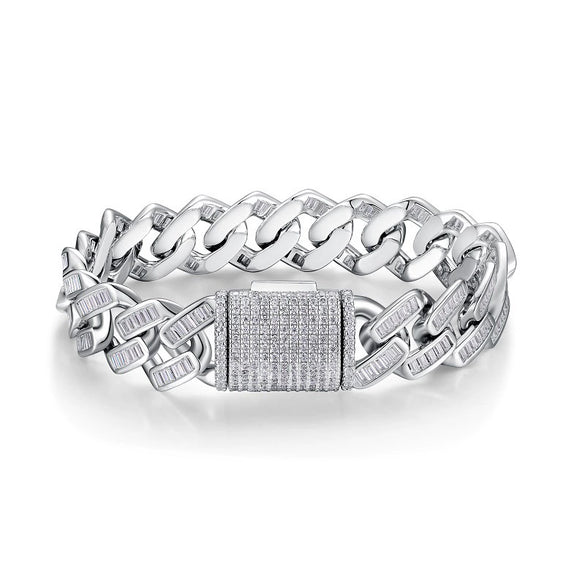 Men's Silver Moissanite Inlay Geometric Style Bracelet