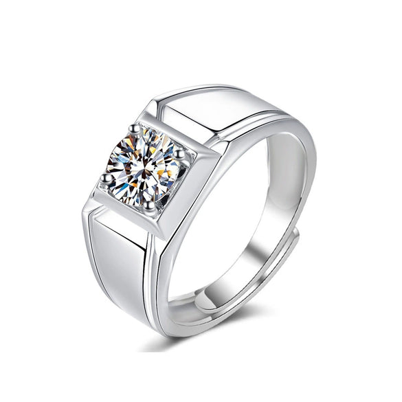 Men's Simple Geometric Silver Open Diamond Ring With Electroplating