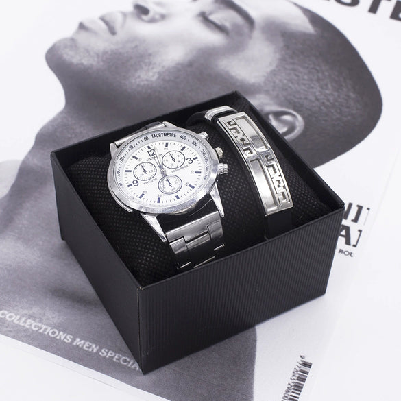 Men's Simple Style Alloy Wrist Watch With Round Dial And Stainless Steel Single Folding Buckle
