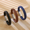 Men's Simple Versatile Leather Handmade Geometric Bracelet With Stainless Steel Magnetic Buckle