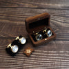 Men's Solid Black Walnut Wood Small Cufflink Box With French Orchid Cufflinks Sculptured Magnetic Flap Jewelry Packaging Storage Gift Box