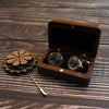 Men's Solid Black Walnut Wood Small Cufflink Box With French Orchid Cufflinks Sculptured Magnetic Flap Jewelry Packaging Storage Gift Box