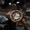 Men's Solid Wood Automatic Mechanical Leisure Round Watch With Hollowout Bottom