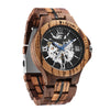 Men's Solid Wood Automatic Mechanical Leisure Round Watch With Hollowout Bottom