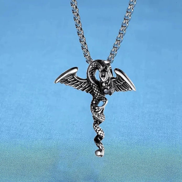 Men's Spearhead Pendant Necklace With Electroplated Alloy Animal Zodiac Design And Square Pearl Chain